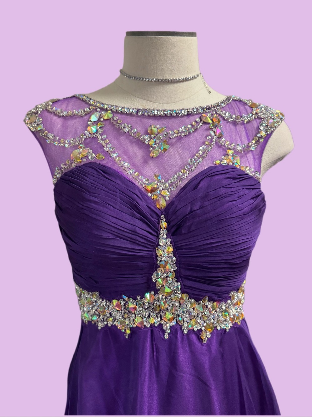 Radiant Purple Beaded Prom Gown with Illusion Jewel Neck - Picture 2 of 4